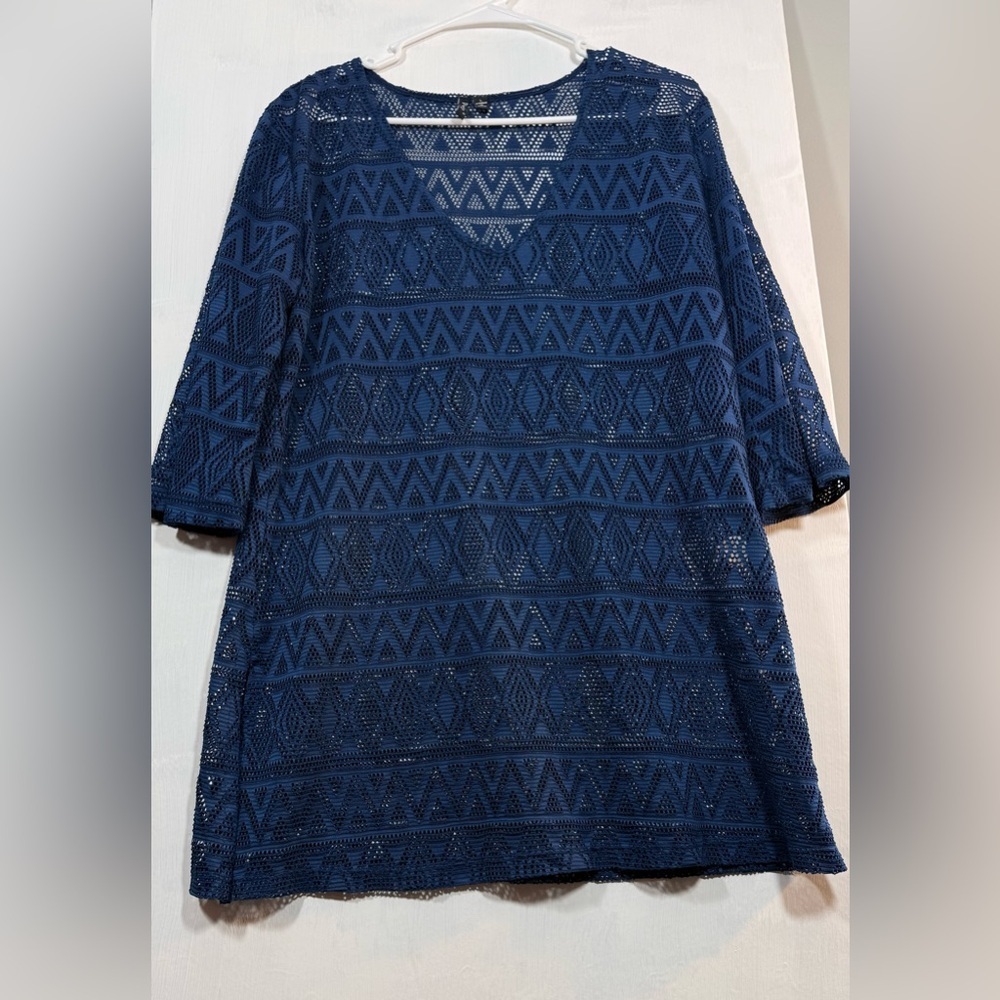 Blue Patterned Women's Cover Up Top